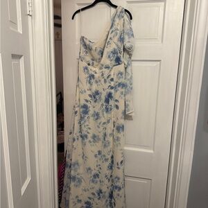 Birdy Grey One-Shoulder Blue Floral Chiffon Blue Rococo Floral Melissa Dress